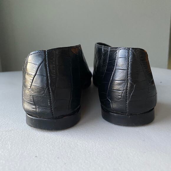 1.STATE Celvin Black Open Toe D'Orsay Flats Croc Embossed Leather Women Sz 6.5 - Picture 6 of 11